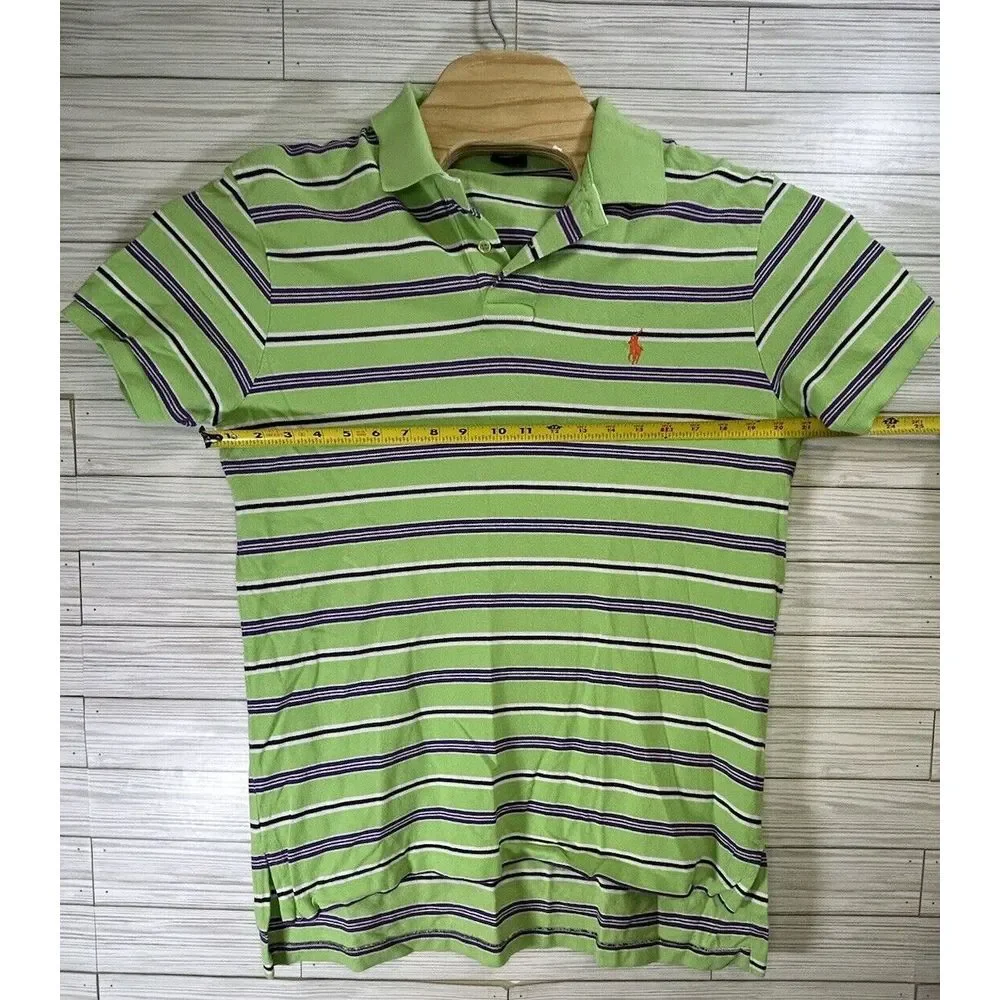 Polo Ralph Lauren Polo Shirt Cotton Green Purp Striped Bright Colors Logo Men Lg